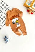 Neşeli Bebekler Snopy Nakışlı Baskılı Desen Tulum Kahve - 1