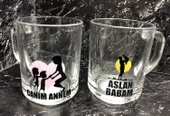 Canım Annem-Aslan Babam Dekor Kulplu 2'li Cam Kupa 250 cc - 1