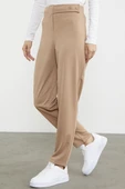 Bel Detaylı Rahat Kalıp Kumaş Pantolon - Bej thumbnail 5