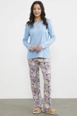 Düz Desenli Kombinli Pijama Takım - Mavi - 2