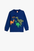 Koton Erkek Bebek Sweatshirt Dinozor Baskılı Bisiklet Yaka Uzun Kollu Şardonlu Pamuklu - 1