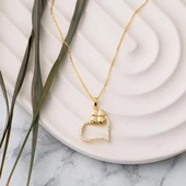 Yoncalı Sarı Altın Kalpli Kolye thumbnail 5