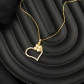 Yoncalı Sarı Altın Kalpli Kolye thumbnail 2
