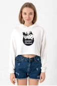 Merry Christmas Sleigh Ekru Kadın Crop Kapşonlu thumbnail 1