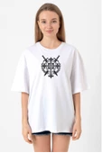 Monogatari Anime Episode Clan Symbol Beyaz Kadın Oversize Tshirt thumbnail 1
