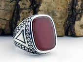Kırmızı Akik Taşlı Oval Dikdörtgen Tasarımlı 925 Ayar Gümüş Yüzük thumbnail 2