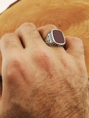 Kırmızı Akik Taşlı Oval Dikdörtgen Tasarımlı 925 Ayar Gümüş Yüzük thumbnail 3