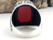 Kırmızı Akik Taşlı Oval Dikdörtgen Tasarımlı 925 Ayar Gümüş Yüzük thumbnail 5