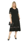 Melsay Butik Dantel Detaylı Siyah Kadın Büyük Beden Midi Elbise thumbnail 1
