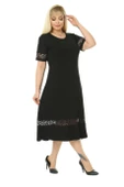 Melsay Butik Dantel Detaylı Siyah Kadın Büyük Beden Midi Elbise thumbnail 4