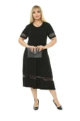 Melsay Butik Dantel Detaylı Siyah Kadın Büyük Beden Midi Elbise thumbnail 2