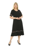 Melsay Butik Dantel Detaylı Siyah Kadın Büyük Beden Midi Elbise thumbnail 3