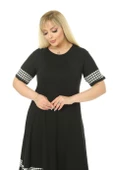 Melsay Butik Kazayağı Şerit Detaylı Kadın Büyük Beden Midi Elbise - 3