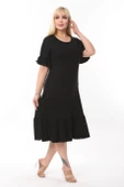 Melsay Butik Cepli Fırfırlı Siyah Kısa Kollu Kadın Midi Elbise thumbnail 4