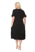Melsay Butik Cepli Fırfırlı Siyah Kısa Kollu Kadın Midi Elbise thumbnail 5