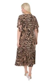 Melsay Butik Büyük Leopar Bağlamalı Kısa Kollu Kadın Midi Elbise - 6