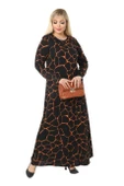 Melsay Butik Siyah Taş Desen Kollu Kadın Uzun Tesettür Elbise thumbnail 2
