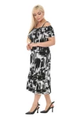 Melsay Butik Siyah Fırça Desen Askılı Madonna Yaka Midi Elbise thumbnail 4
