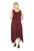 Melsay Butik Düz Bordo Askılı V Yaka Uzun Elbise - 5
