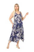 Melsay Butik Mavi Batik Desen Askılı V Yaka Uzun Elbise thumbnail 2