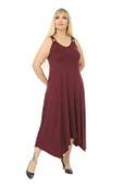 Melsay Butik Düz Bordo Askılı V Yaka Uzun Elbise - 2