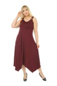 Melsay Butik Düz Bordo Askılı V Yaka Uzun Elbise - 3