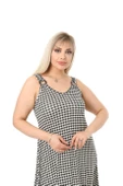 Melsay Butik Kazayağı Desen Askılı V Yaka Uzun Elbise - 6