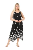 Melsay Butik Kelebek Desen Askılı V Yaka Uzun Elbise - 1