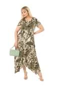 Melsay Butik Yeşil Batik Desen Asimetrik Kısa Kollu Uzun Elbise thumbnail 2