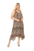 Melsay Butik Küçük Leopar Desen Askılı V Yaka Uzun Elbise - 2