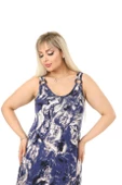 Melsay Butik Mavi Batik Desen Askılı V Yaka Uzun Elbise thumbnail 6