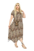 Melsay Butik Küçük Leopar Desen Asimetrik Kısa Kollu Uzun Elbise thumbnail 2