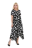 Melsay Butik Büyük Puanlı Asimetrik Kısa Kollu Uzun Elbise thumbnail 3
