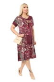 Melsay Butik Bordo Etnik Desen Kısa Kollu Büyük Beden Midi Elbise thumbnail 4