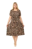 Melsay Butik Büyük Leopar Desenli Kısa Kollu Büyük Beden Midi Elbise thumbnail 3
