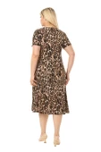 Melsay Butik Büyük Leopar Desenli Kısa Kollu Büyük Beden Midi Elbise thumbnail 4