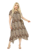 Melsay Butik Küçük Leopar Desen Asimetrik Kısa Kollu Uzun Elbise thumbnail 6