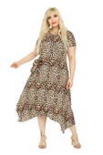 Melsay Butik Küçük Leopar Desen Asimetrik Kısa Kollu Uzun Elbise thumbnail 4