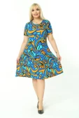 Melsay Butik Turkuaz Desen Kısa Kollu Büyük Beden Midi Elbise thumbnail 3