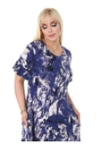 Melsay Butik Mavi Batik Desen Fırfırlı Kısa Kollu Kadın Midi Elbise - 11