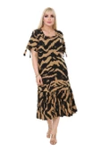 Melsay Butik Vizon Zebra Desen Bağlamalı Kısa Kollu Kadın Midi Elbise - 2