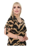 Melsay Butik Vizon Zebra Desen Bağlamalı Kısa Kollu Kadın Midi Elbise - 11