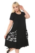 Melsay Butik Dalgalı Desen Balon Cepli Kısa Kollu Kadın Midi Elbise thumbnail 6