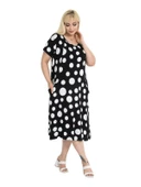 Melsay Butik Büyük Puanlı Kuplu Cepli Kısa Kollu Kadın Midi Elbise thumbnail 7