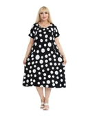 Melsay Butik Büyük Puanlı Kuplu Cepli Kısa Kollu Kadın Midi Elbise thumbnail 2