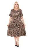Melsay Butik Leopar Desen Fırfırlı Kısa Kollu Kadın Midi Elbise thumbnail 2