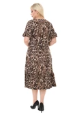 Melsay Butik Leopar Desen Fırfırlı Kısa Kollu Kadın Midi Elbise thumbnail 3
