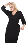 Melsay Butik Siyah Kruvaze Yaka Anvelop Etek Midi Elbise thumbnail 3