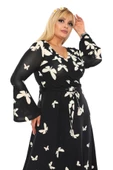 Melsay Butik Krep Kruvaze Yaka Kelebek Desen Kadın Uzun Elbise - 5