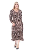 Melsay Butik Kruvaze Yaka Leopar Desen Anvelop Midi Elbise thumbnail 2